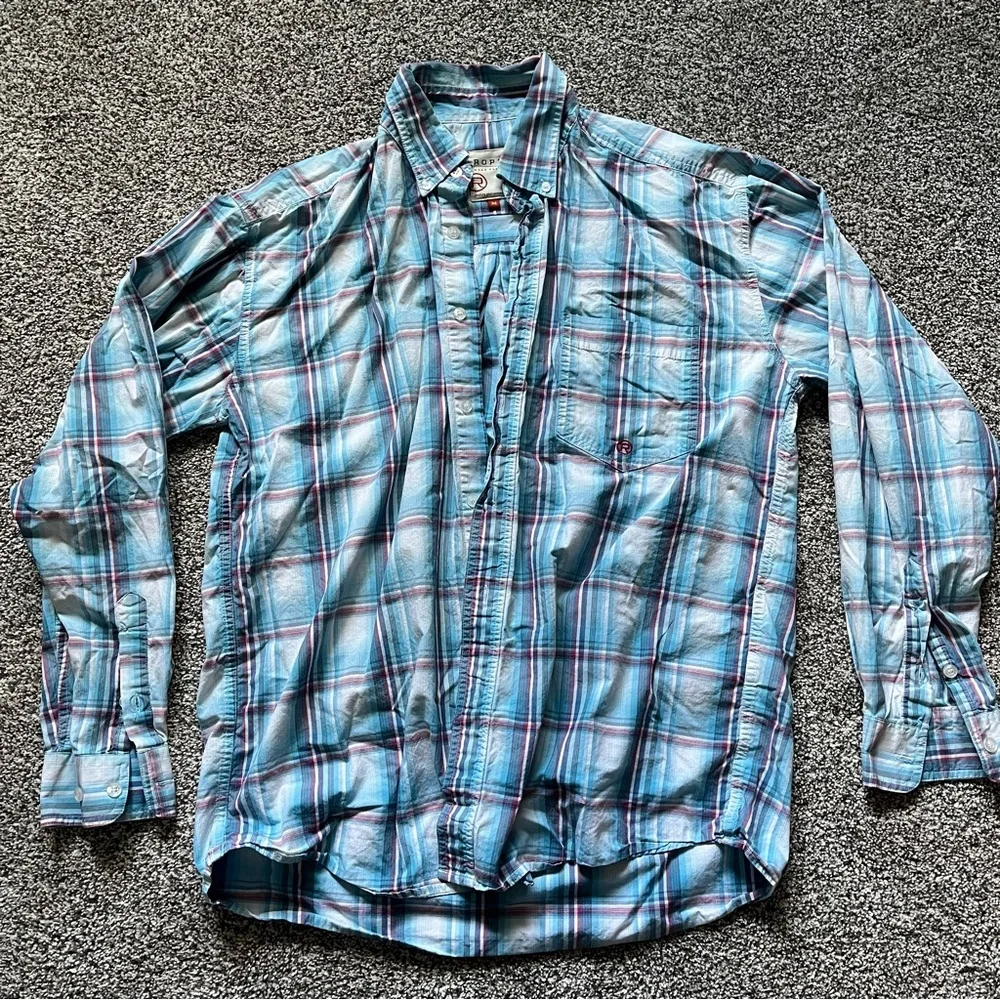 Roper Red White Blue Plaid Long‎ Sleeve Button Up Men's Size M **Flaw - Picture 2 of 9